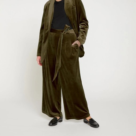 Universal Standard Luxe Belted Velvet Pant in Golden Velvet size M (18-20) - Picture 1 of 6